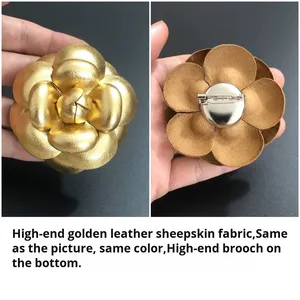 Wang Yibo 6,1 cm Broche de Camelia de cuero dorado completo Elegante ramillete en forma de súper flor fragante pequeña para Fiesta infantil - Product Image 2