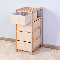 Commode en tissu avec cadre en bois, organisateur avec 4 tiroirs, tour de commode en tissu pour chambre à coucher