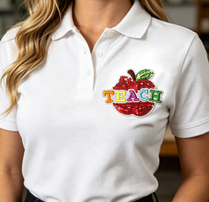 Patch brodé en sequins motif <span class=keywords><strong>pomme</strong></span> 'Rainbow TEACH', grand modèle de 3 pouces, badge scintillant thermocollant pour la Journée des enseignants, idéal pour casquettes de camionneur et casquettes - Product Image 3