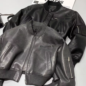 OEM بيع بالجملة عالية الشارع الأمريكية الرجعية فتاة التوابل القطن الطيار الجلود جاكي سميكة المتعثرة الجلود سترة البيسبول - Product Image 1