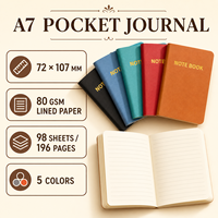 Carnet de notes A7 avec 196 pages lignées, couverture en cuir PU et marque-pages en ruban pour les notes de voyage