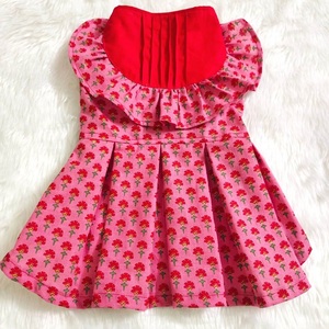 Cute Floral Cotton Sleeveless Pleated <b>Dog</b> Dress Pink Red Flowers Princess Cut Spring Machine Washable Pet <b>Clothes</b> - Product Image 1
