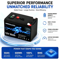 Batterie de stockage d'énergie LiFePO4 12V 50Ah avec sortie USB, batterie au lithium sans entretien pour UPS, bateau et installation solaire hors réseau