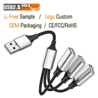 Cable USB-A 3 en 1 OTG con Trenzado de Nailon, Cable de Datos Portátil, Macho a Hembra USBA, Extensor USB
