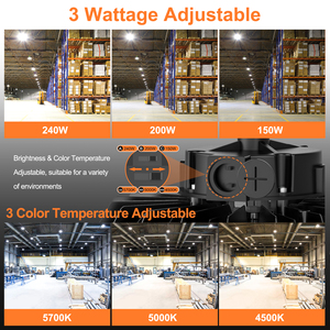 Luminaire industriel Ngtlight UFO 240W avec puissance et température de couleur sélectionnables, et prise d'extension avec capteur - Product Image 6