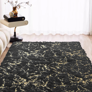 Alfombra y alfombra con estampado de mármol con estampado dorado, Alfombra de terciopelo PV de mármol negro y dorado, alfombrilla decorativa para suelo - Product Image 3