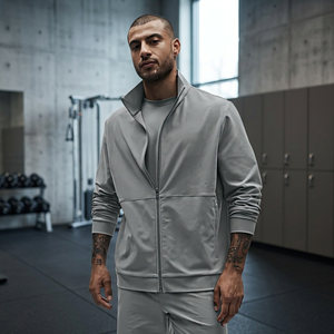 Chaqueta Safari Gris para Hombre con Cremallera Completa, Cuello Vuelto, Estilo Hip Hop, Vaquera con Agujeros, Informal, Transpirable, de Poliéster, para Otoño - Product Image 4