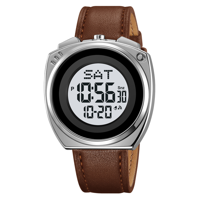 SKMEI 2241 Men's Digital Sports Watch with Count Down Timer Leather Band LED Back Light Chrono Alarm Wristwatch
