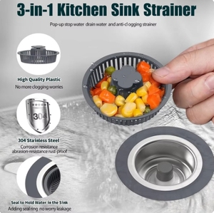 3 in 1 Kitchen <b>Sink</b> Drain <b>Strainer</b> and Stopper Combo, Stainless Steel Pop up Kitchen <b>Sink</b> Stopper, <b>Sink</b> Drain <b>Strainer</b> for Stand - Product Image 2