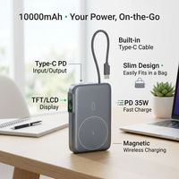 Batterie externe 10000mAh, charge rapide 35W PD, écran LCD intégré, type C, chargeur de batterie portable OEM