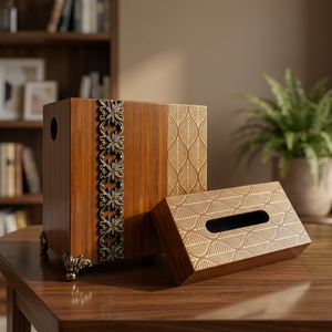 Lot de 2 poubelles rectangulaires modernes en bois, ensemble de boîtes à mouchoirs, distributeur 6-en-1, poubelle artisanale écologique de qualité alimentaire avec pieds en laiton - Product Image 3