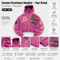 Sudadera con capucha personalizada con bordado, 100% algodón, 500GSM, con cremallera completa, para hombre, estilo urbano de diseñador, con lavado ácido y corte holgado