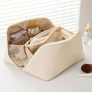 Luxury PU Leather Female Cosmetic Bag Organizer with Zip Toiletry Kit and Storage Pouch for Travel <b>Makeup</b> 1-3L Capacity - Product Image 1