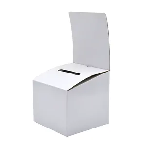 Ballot Box for Suggestions Donations White Glossy Cardboard Boxes with Removable Header in Medium Size 6x6x6 inches