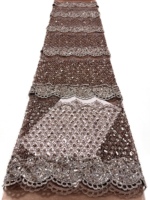 Tissu de dentelle de mariée coloré avec décoration de perles et de paillettes, motif floral, style élégant et luxueux pour mariage et fête