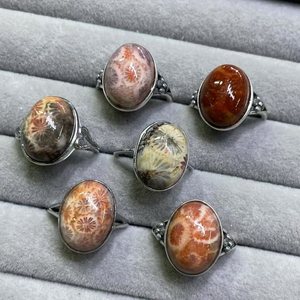Wholesale 925 Sterling Silver Rings Natural Semi-Precious Coral <strong>Jade</strong> Gemstone Adjustable Size Laser Printed <strong>Stone</strong> for Gift - Product Image 5