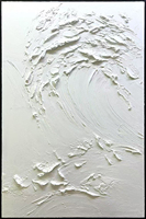 Peinture à l'huile abstraite blanche 3D à texture épaisse, motif vague, peinte à la main, minimaliste, sur toile verticale, décoration d'entrée de maison