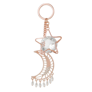 Natural Quartz Crystal Moon and Star Carabiner Keychain Pendant Bag Charm Portable