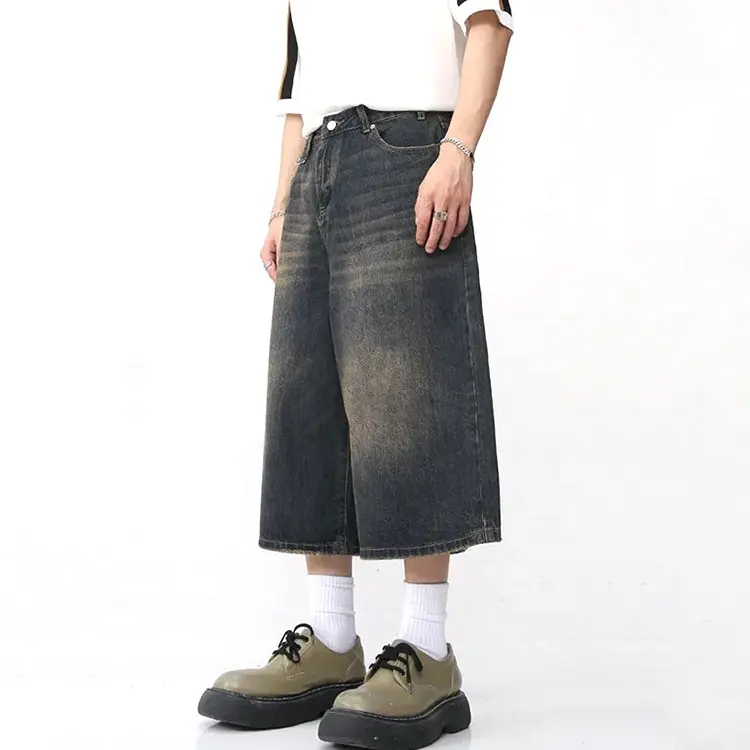 Custom y2k acid wash denim baggy jean shorts men street wear