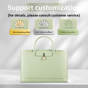 Maletín para Portátil de Cuero PU, Color Sólido, Simple, para <span class=keywords><strong>Mujer</strong></span>, Gran Capacidad, para Documentos de Negocios, con Cierre y Logotipo Personalizado, Morado y Verde - Product Image 2