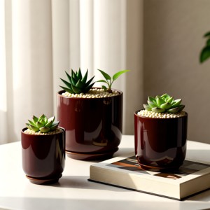 Macetas de Cerámica de Lujo para Interiores, <span class=keywords><strong>Color</strong></span> <span class=keywords><strong>Vino</strong></span> Tinto, para Jardín, Ecológicas, Ligeras, con Orificio de Drenaje, Pequeñas - Product Image 2