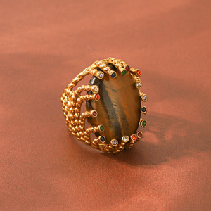Natural Tiger Eye Stone <b>Ring</b> Elegant Gemstone <b>Finger</b> <b>Ring</b> Fashion Jewelry For Women - Product Image 3