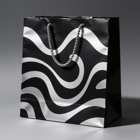 Supermarket Exhibition Promotion Gift Paper Bag Gold Black Handle Laminated Art Paper for Shopping for Craft Photo Frame Use