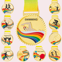 Vente en gros d'usine, médailles de sport personnalisées en alliage de zinc doré, diamètre 70 mm, trophées, plaques, ruban imprimé par sublimation, OEM ODM