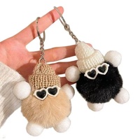 Porte-clés pendentif elfe boule de charbon en fausse fourrure de lapin, design original fait main, tendance, adorable, style Instagram, breloque de sac en peluche