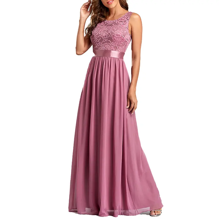 Custom Oem High Quality Pink Women Chic Evening Prom Dresses Elegant Sleeveless Maxi Long Formal gown Evening Dresses 2023