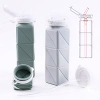 Bouteille d'eau pliable portable de 620 ml avec logo, sans BPA, en silicone, pour le camping et la randonnée, 21 oz