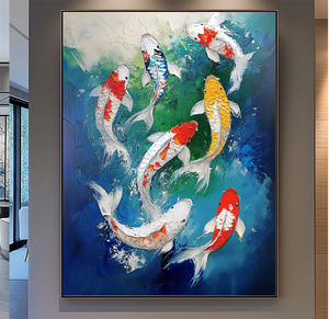 Grande decorazione per la casa fatta a mano in acrilico Fengshui moderna pittura cinese 3D Koi pesce arte della parete per il soggiorno - Product Image 1