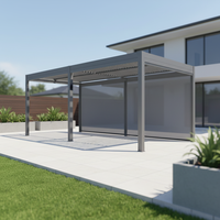 Pavillon à Louvre Électrique Intelligent en Alliage d'Aluminium PVC, Imperméable au Vent, Pare-Soleil Extérieur, Pergola pour Villa Nature
