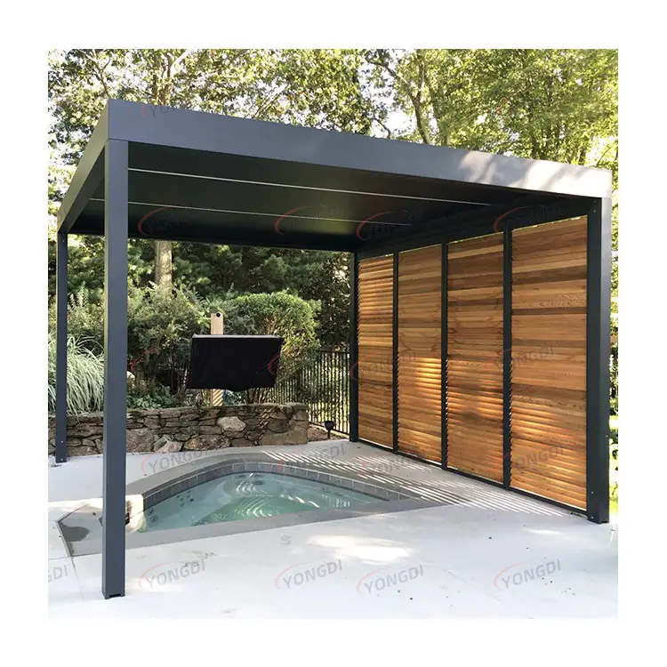 Pérgola de alumínio para jardim, pergola retrátil automática com persiana externa de 3 lados, pergola elétrica à prova d'água