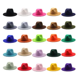 Dropshopping düz renk Polyester pamuk Vegan malzeme Fedora şapka Unisex Fedora şapka s popüler parti geniş fötr şapka Fedora şapka s