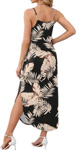 Vestidos de Verano Casuales Maxi Tejidos para Mujer con Cintura Imperio, Tirantes Finos, Estilo Hawaiano para Vacaciones, 100% Poliéster con Estampado de Hojas - Product Image 5