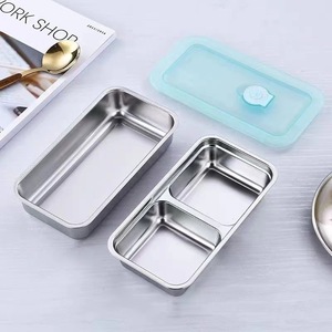 304 Stainless Steel Compartment Food Storage <b>Container</b> Rectangular Small Lunch Box With Seal Lid For Refrigerator - Product Image 1