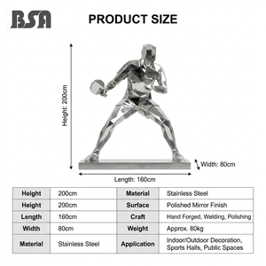 Sculpture d'athlète <span class=keywords><strong>de</strong></span> tennis <span class=keywords><strong>de</strong></span> <span class=keywords><strong>table</strong></span> en acier inoxydable géométrique moderne BSA, statue d'athlète <span class=keywords><strong>de</strong></span> <span class=keywords><strong>ping</strong></span>-<span class=keywords><strong>pong</strong></span> en métal à faible polyvalence pour l'art public extérieur - Product Image 2
