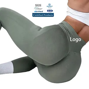Mallas deportivas con logotipo personalizado para mujer, pantalones de Yoga para Fitness, mallas de entrenamiento para gimnasio, sin costuras, de cintura alta