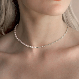 Nouveau et simple collier ras-du-cou en argent pur S925 style Ins avec chaîne à maillons de perles et fermoir broche - Product Image 3