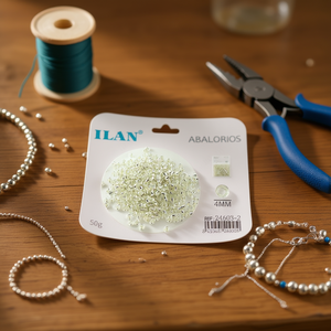 Perline Ilan Abalorios 4 mm color argento, 50 g, per la creazione di gioielli - Product Image 3