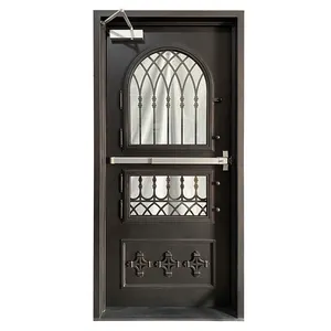 Puerta Principal de Seguridad Moderna de Hierro Forjado y Acero con Vidrio, Diseño Simple de Una Sola Puerta, Impermeable, con Diseño Gráfico 011 - Product Image 1