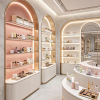Conception d'intérieur personnalisée pour boutique de cosmétiques, présentoir, armoire, vitrine avec marbre pour la présentation de cosmétiques et de soins de la peau