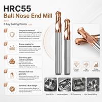 Fraise à queue sphérique HRC55 à 2 dents en carbure monobloc, revêtement TiAlN, R5 pour l'acier et l'usinage CNC, livraison rapide