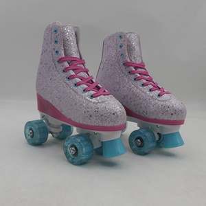 Patins pour femmes et hommes Haut Haut <span class=keywords><strong>Noir</strong></span> <span class=keywords><strong>Cuir</strong></span> Spécial Classique Double Rangée Extérieur Intérieur Quad Patins et Roller Derby - Product Image 1