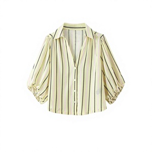 Camisa de mujer de manga ancha con botones, corte holgado, informal, para primavera/verano, tejido 100% poliéster popelín, efecto ilusión. - Product Image 2