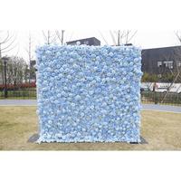 Décorations murales pour mariage et Saint-Valentin, très demandées, panneau floral enroulable 8x8 pieds, toile de fond 5D avec roses, mur de fleurs bleu ciel