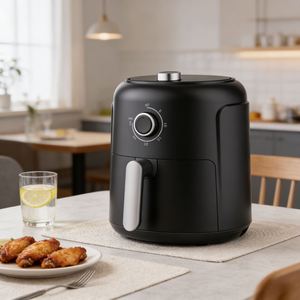 Friteuse à air électrique en plastique 1000W 2.6L, contrôle manuel, carrée, efficacité énergétique, réglable, avec panier antiadhésif, pour usage domestique - Product Image 4