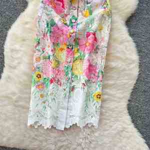 Vestido midi casual de invierno para mujer, con estampado digital, cuello con muescas, manga corta, estilo túnica, corte ajustado, con encaje hueco y corte imperio - Product Image 3