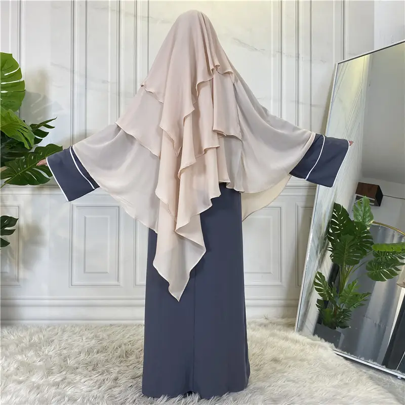 Vente en gros hijab khimar personnalisé NIDA 3 couches noir slamic musulman long couleur abricot Khimar /Hijab